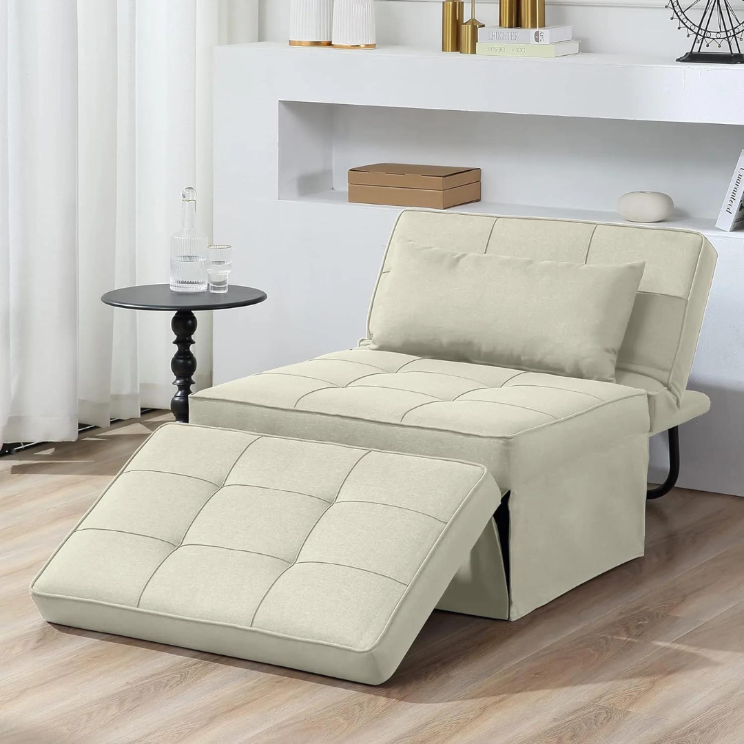 Sofá cama plegable gris de 2400 mm, convertible en piel sintética